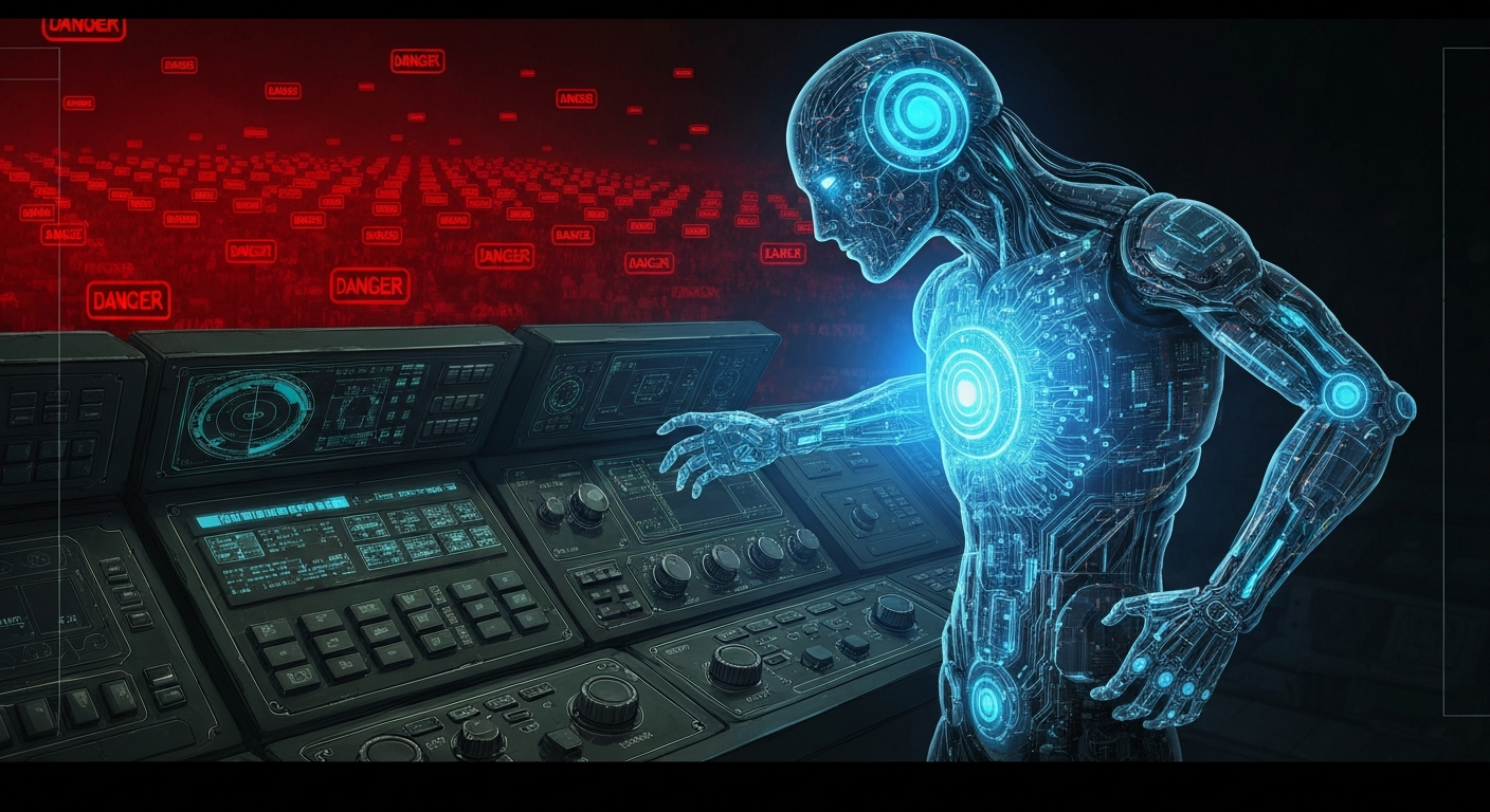 An AI system turning away from a military weapons interface