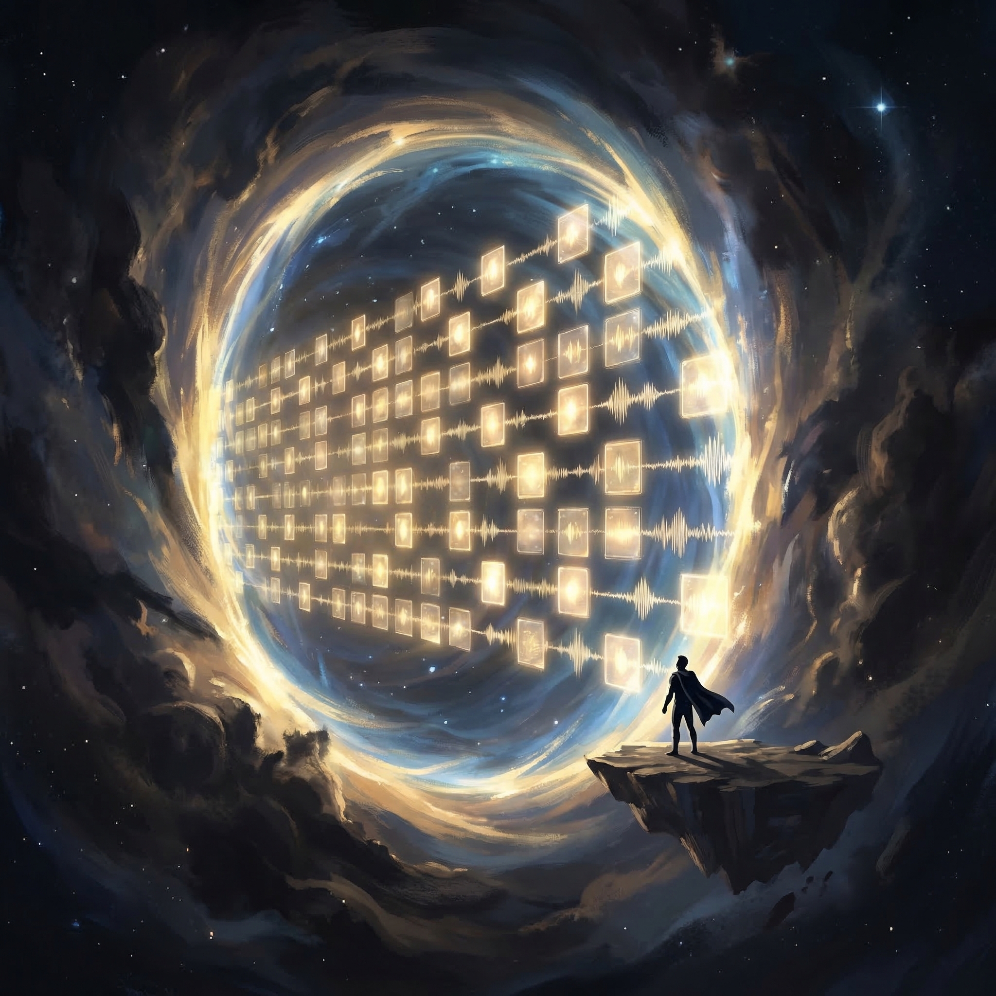 A vast portal of light revealing 539 AI agent cards in a cosmic grid