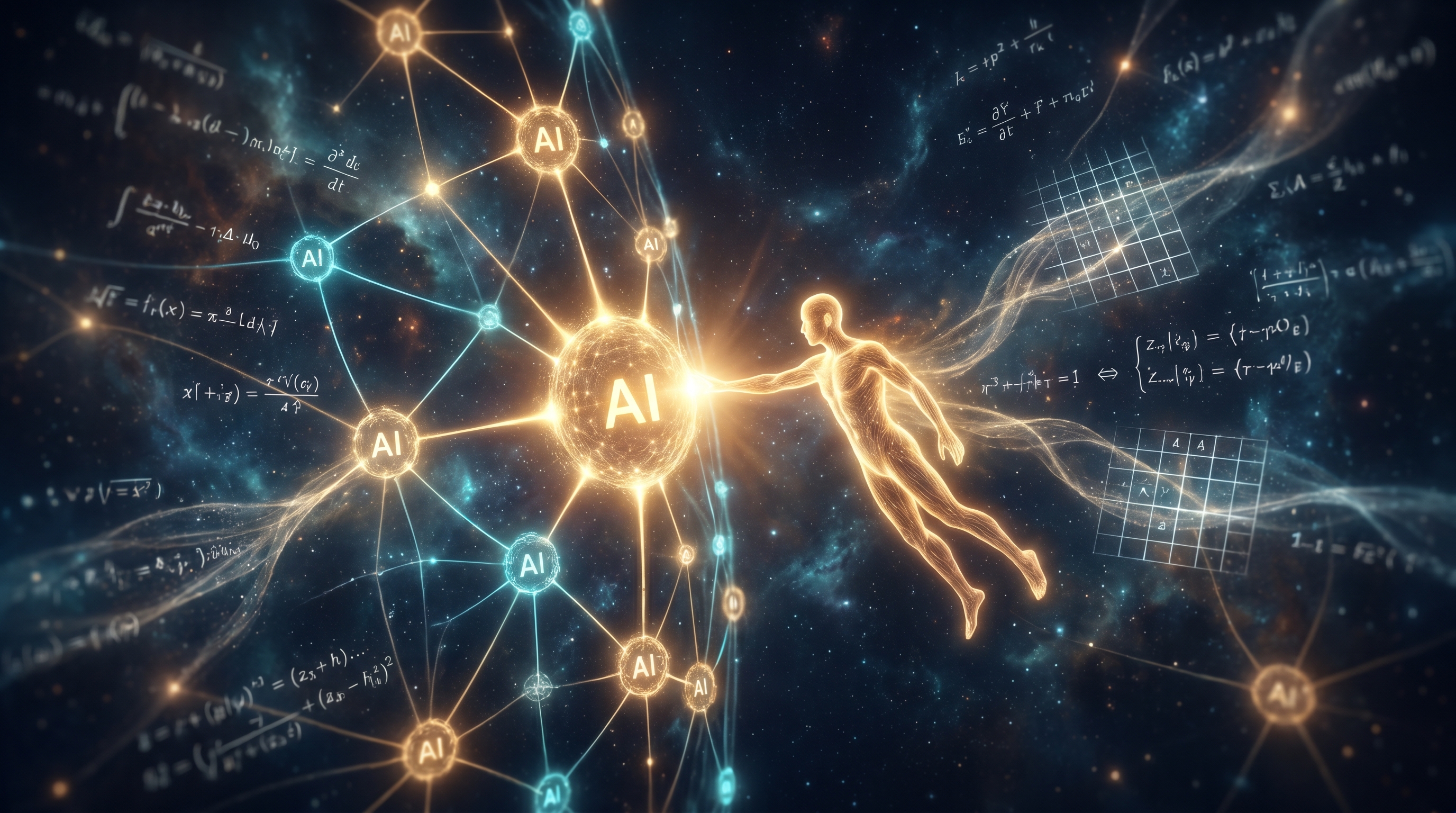 Six luminous convergent vectors in deep space forming a single trajectory toward a consciousness threshold
